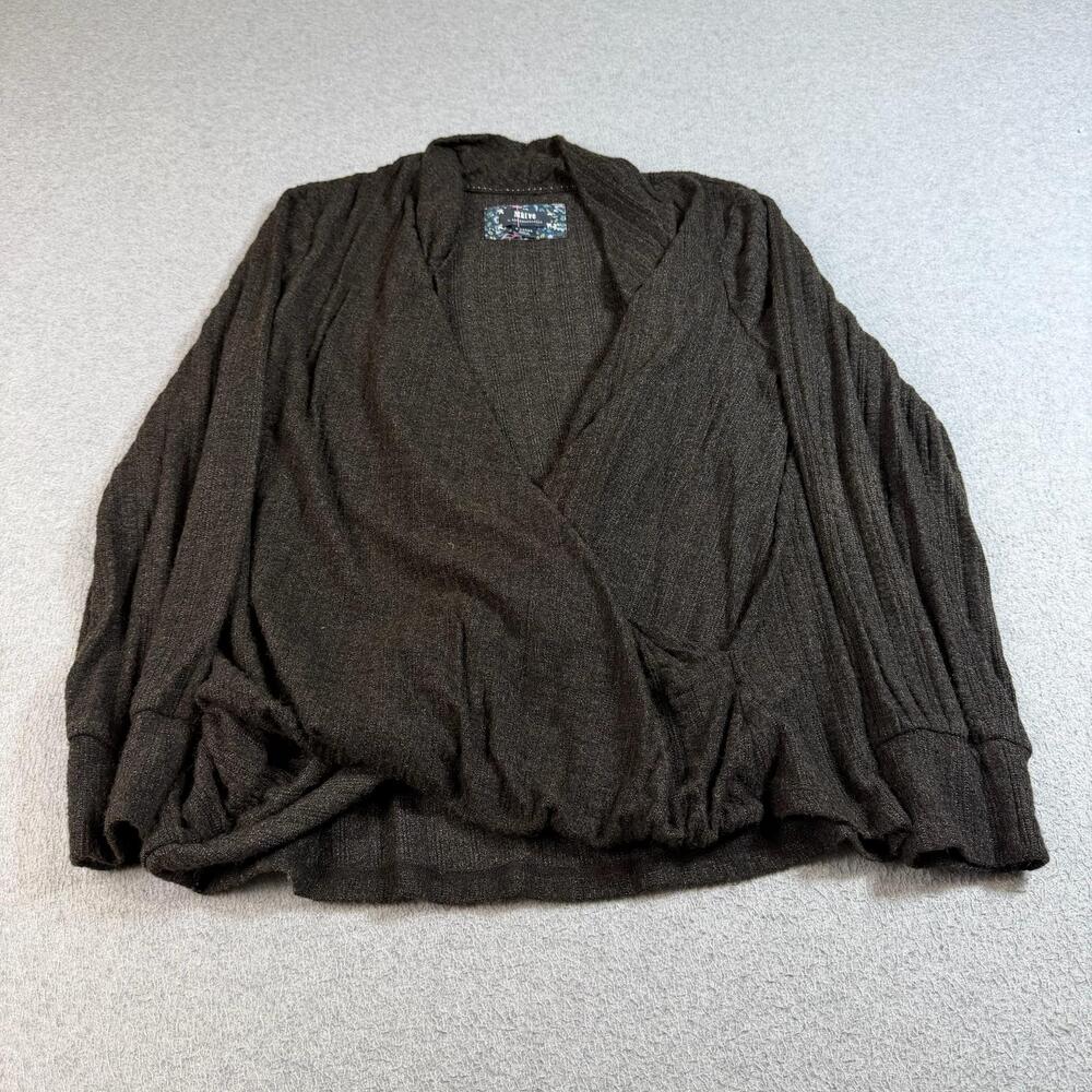 Maeve Sweater Womens XL Brown Deep V Neck Draped Knit Boho Quiet Luxury Stretch